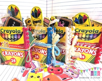 Crayon Box Junk Journal – Handmade Teacher Gift with Stickers, Paperclips