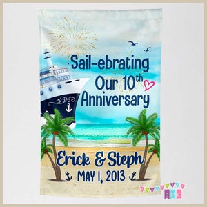 Sail-ebrating Our (number) Anniversary - Cruise Door Decoration - PERSONALIZED - Banner - Flag - Standard or Premium Fabric - CF029