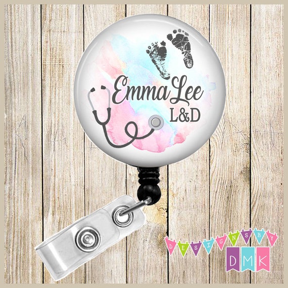 Baby Footprints Stethoscope on Pink & Blue Watercolor PERSONALIZED