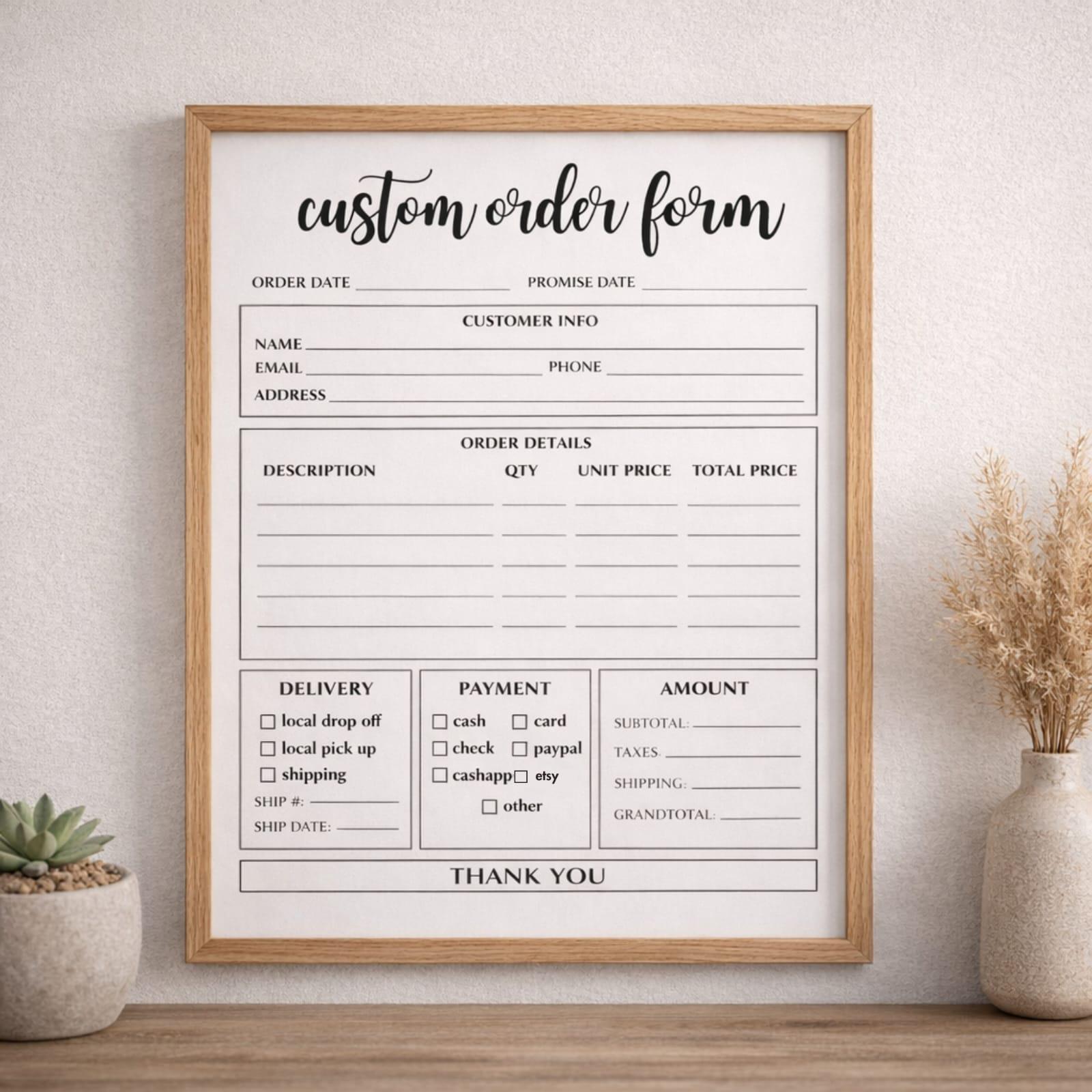 Order Form Custom Editable Template for Small Business | Printable ...
