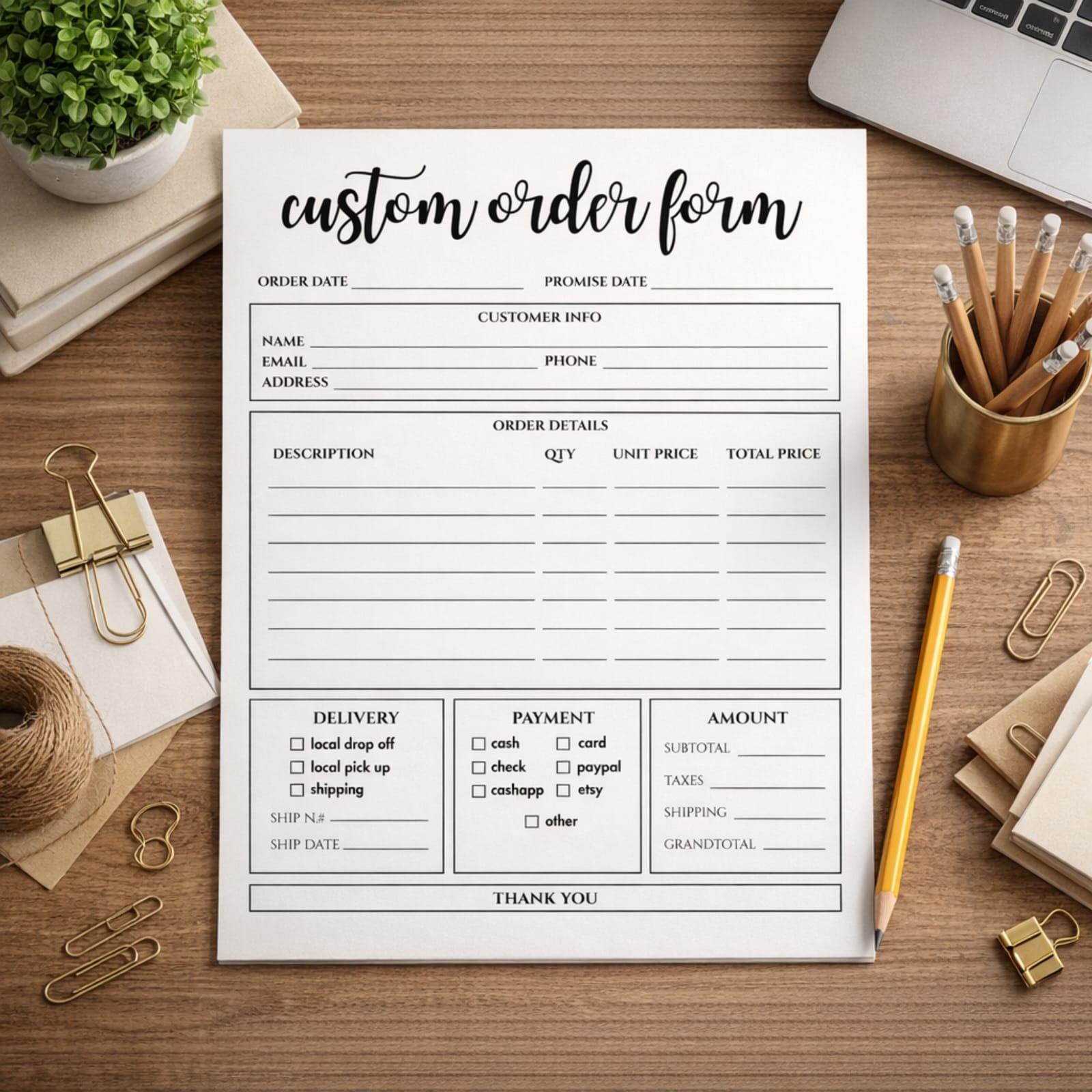 Order Form Custom Editable Template for Small Business | Printable ...