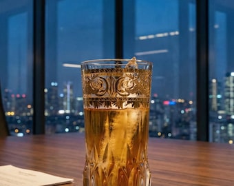 Majora Highball (Water Glass) | Lead-Free Crystal with Ornate Gold Detailing | Luxury Barware | Cocktail Glass for Gin & Tonic, Host Gift