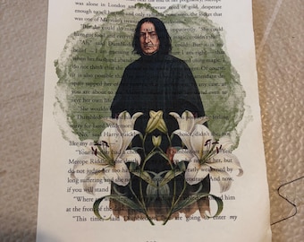 Página de libro de Harry Potter con arte de Snape y Lillies, decoración de pared con impresión