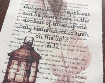 Impresión de página de libro de Harry Potter con cita de Albus, decoración de pared