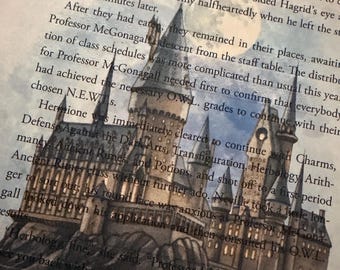 Decoración de pared con impresión retro de Hogwarts con páginas de libros de Harry Potter
