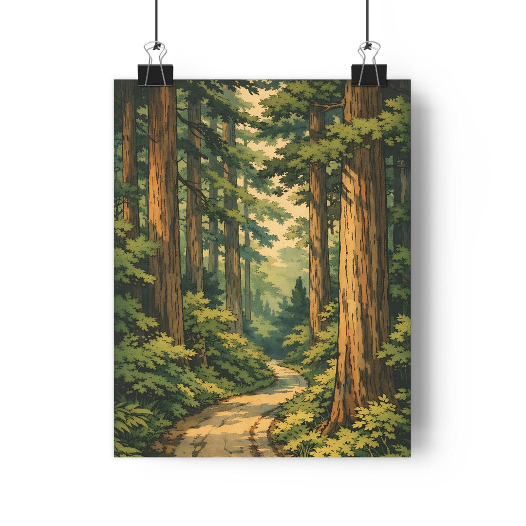 Large Paper Path Cedar Forest Path Paper Poster | Japanese Woodblock Style - Etsy