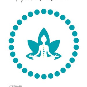 May include: A white meditation tracker with teal accents. The text "30 DAYS Meditation" is at the top. A teal circle surrounds a teal lotus flower with a meditating figure inside. The bottom reads "MY REWARD".