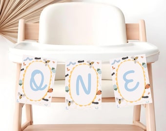 Striscione per seggiolone a tema insetti, stampabile, striscione per il primo compleanno a tema insetti, decorazioni per il primo compleanno, striscione "ONE", ghirlanda di compleanno, JD046