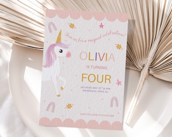 Unicorn Birthday Invitation, Magical Pastel Rainbow Party Invite, Editable Canva Template, Printable or Digital Download