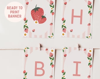 Guirnalda de fresas para silla alta, guirnalda de fresas para primer cumpleaños, decoración imprimible para fiesta de cumpleaños, JD002