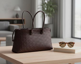 Bolsa de tecido trançado de grande capacidade, bolsa de ombro estruturada, bolsa para o dia a dia, bolsa minimalista para o trabalho, ideal para mulheres.