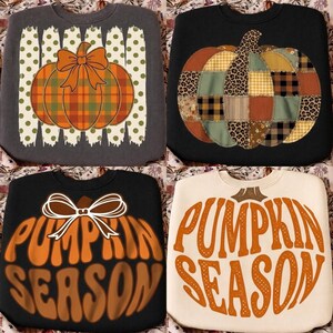 Pumpkin Season PNG Bundle, Plaid Leopard Patchwork Pumpkins, Coquette Bow Fall Sublimation Designs, Autumn PNG