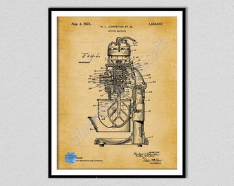 Lámina de patente de batidora Hobart de 1925, póster de batidora comercial Hobart, decoración de cocina, decoración de pizzería, idea de regalo para panaderos, máquina para hacer masa de pizza