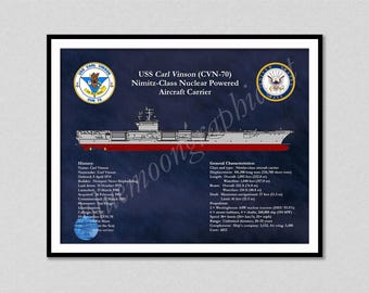 USS Carl Vinson CVN-70 Aircraft Carrier Drawing, Nimitz-Class Aircraft Carrier Ship Drawing, USS Carl Vinson Giclee Print