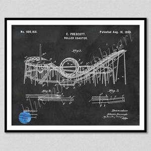 1898 Roller Coaster Patent Print, 1898 Coney Island Rollercoaster Wall Art, Roller Coaster Poster, First Loop-de-Loop Coaster
