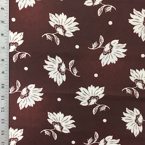 Floral Cotton Fabric by the Yard: White & Brown Maywood Studio Print