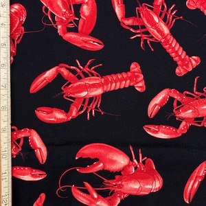 Red Lobster Cotton Fabric: Seafood Novelty Print