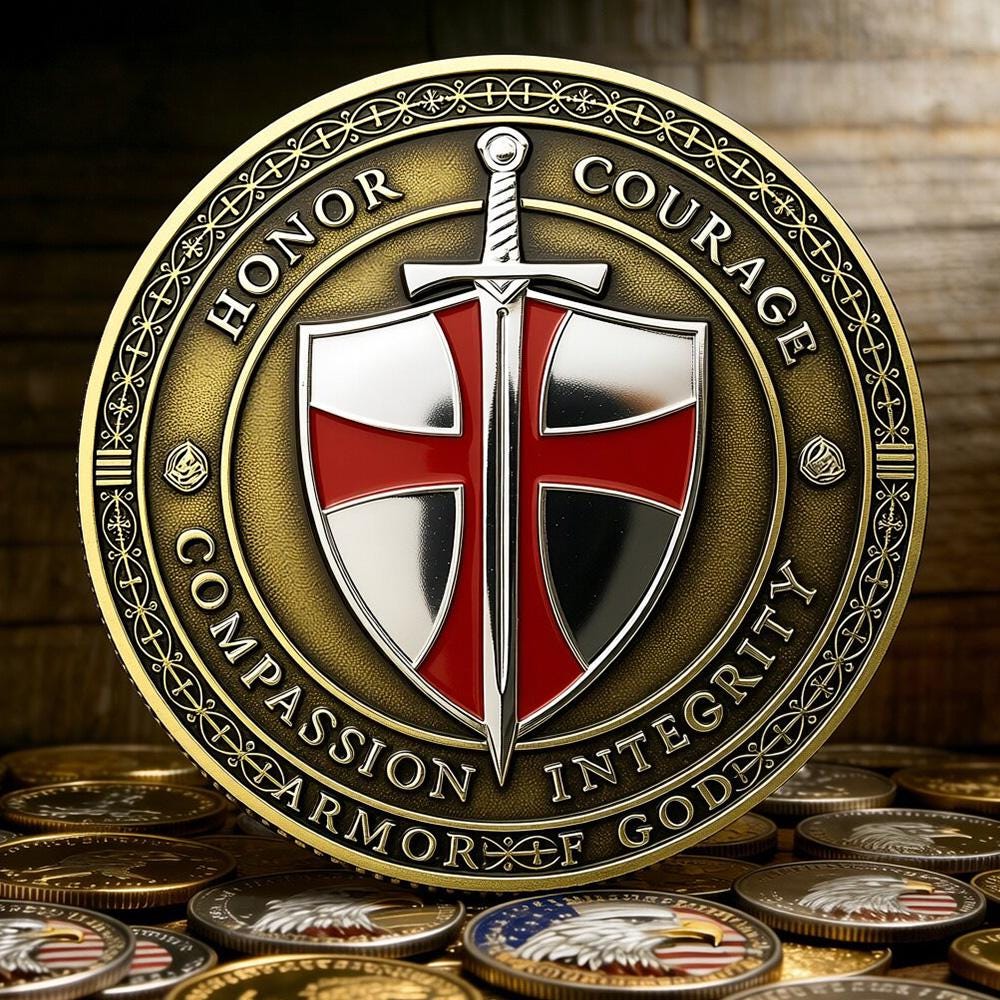 Discover Honor & Sacrifice Knight Challenge Coin - "Pax in Fide", Christian Knight Collectible