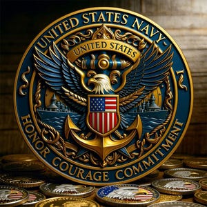 1 adicional gratis, 1 por identificación | Juego de monedas conmemorativas de la Marina de los EE. UU. "Semper Fortis" y "Honor, Coraje, Compromiso" | Regalo para veteranos marineros en servicio activo