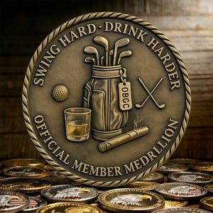 Extra 1 Free, 1 Per ID|"100% Over Par" Golf Coin - Grumpy Golf Ball,"Lifetime Member" Golf Coin - Golf Bag & Whiskey, Golf Lover Collectible