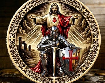 1 adicional gratis, 1 por identificación | Set de monedas conmemorativas "Armadura de Dios" y "Caballero de Cristo" | Monedas religiosas de los Caballeros Templarios | Regalo cristiano perfecto