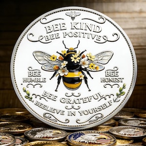 Buy 1 Get 1 Free |"Bee Grateful" Self-Care Coin - Sunflower Bee, Empowerment Collectible Inspirational Gift |collectibles,commemorative coin
