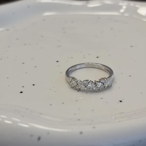 Asymmetrical Diamond Cluster Ring, 14k White Gold Wedding Band, Pear Marquise Mix Cut, Everyday Luxury Stacking Band