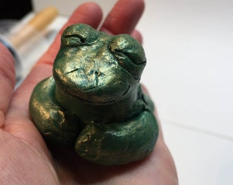Buddha Frog Sculpture Zen Frog Toad Meditating Spirit Animal Totem Fetish Animal Frog Art Frog Statue Triple Goddess Wicca Green Frog Gift