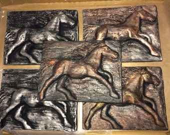 Horse Wild Mustang Horse Equine Equestrian Decor Pony Art Tile Sculpture Earthy Southwest Home Decor Home Decor Tack Room Barn Wall Art Gift