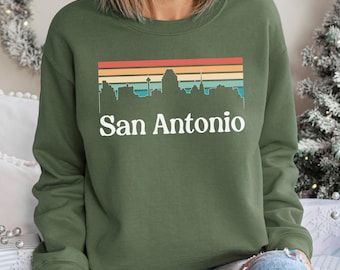 San Antonio Sweatshirt, Texas Skyline Shirt, Pink City Graphic Crewneck, Retro San Antonio, Travel Souvenir Gift, 484602