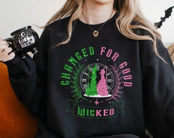 Wicked Change For Good Sweatshirt, Defy Gravity Broomstick Magic Wand Hoodie, Wizard Movie, Wicked Faux Glitter Crewneck, 484466