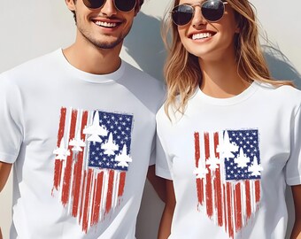 Fighter Jet Airplane American Flag Shirt, Air Force Flyover, 4th of July, Red White Blue, American Flag, 485294