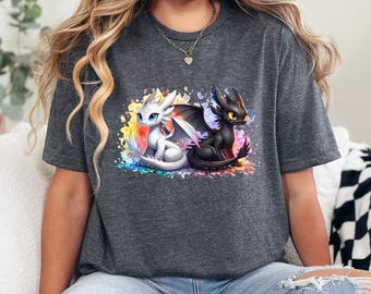 Camiseta de Furia Nocturna y Furia Luminosa, Dragón Desdentado, Cómo entrenar a tu dragón, Dragones en acuarela, Camiseta del Universo Épico, 483406