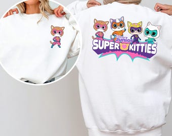 Cute Super Cat Sweatshirt, Cartoon Hero Kitty Crewneck, Kids Cat Character Pullover, Cozy Unisex Graphic Sweatshirt, 484474
