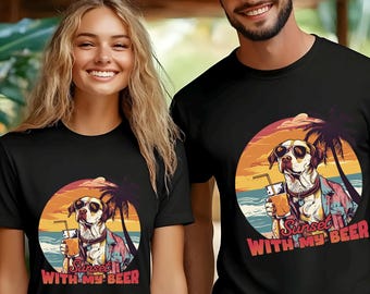Sunset With My Beer Dog Shirt, Funny Summer Dog Shirt, Beach Beer Puppy Shirt, Tropical Vacation Graphic, 485970