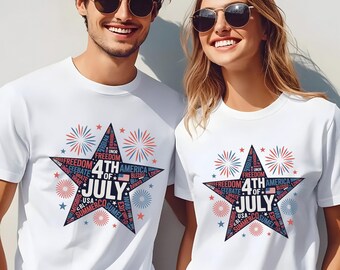 4th of July Star Shirt, Patriotic USA Independence Day Tee, America Fireworks Graphic T-Shirt, Red White Blue Fourth of July, 485764