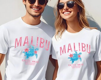 Malibu Catch Wave T-Shirt, Beach Life Graphic Tee, Surf Memories with Sea Turtle Design,Unisex Shirt, 486020