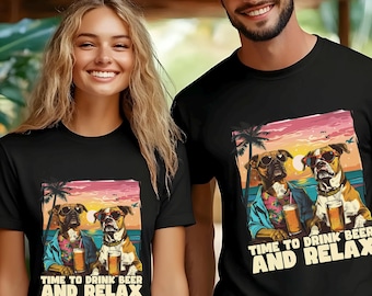 Funny Dog Beer Shirt, Time To Drink Beer And Relax Tee, Beach Vacation Dog Lover T-Shirt, Summer Party Graphic Top, 485986