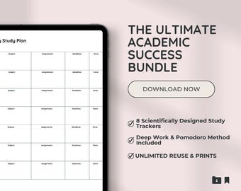 Academic Success Bundle | ADHD Study Planner, Pomodoro, Deep Work (Digital Download)