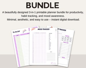 Printable Planner Bundle, Mood Tracker, Habit Tracker, To-Do List (Digital Download)
