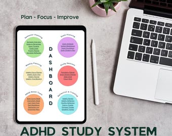 ADHD Study Planner | Digital Academic System, Pomodoro Tracker (PDF)