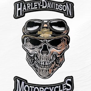 Harley-Davidson Large Skull Patch with Top & Bottom Rocker 11.5"x9.5" Embroidered Vest Jacket Patch