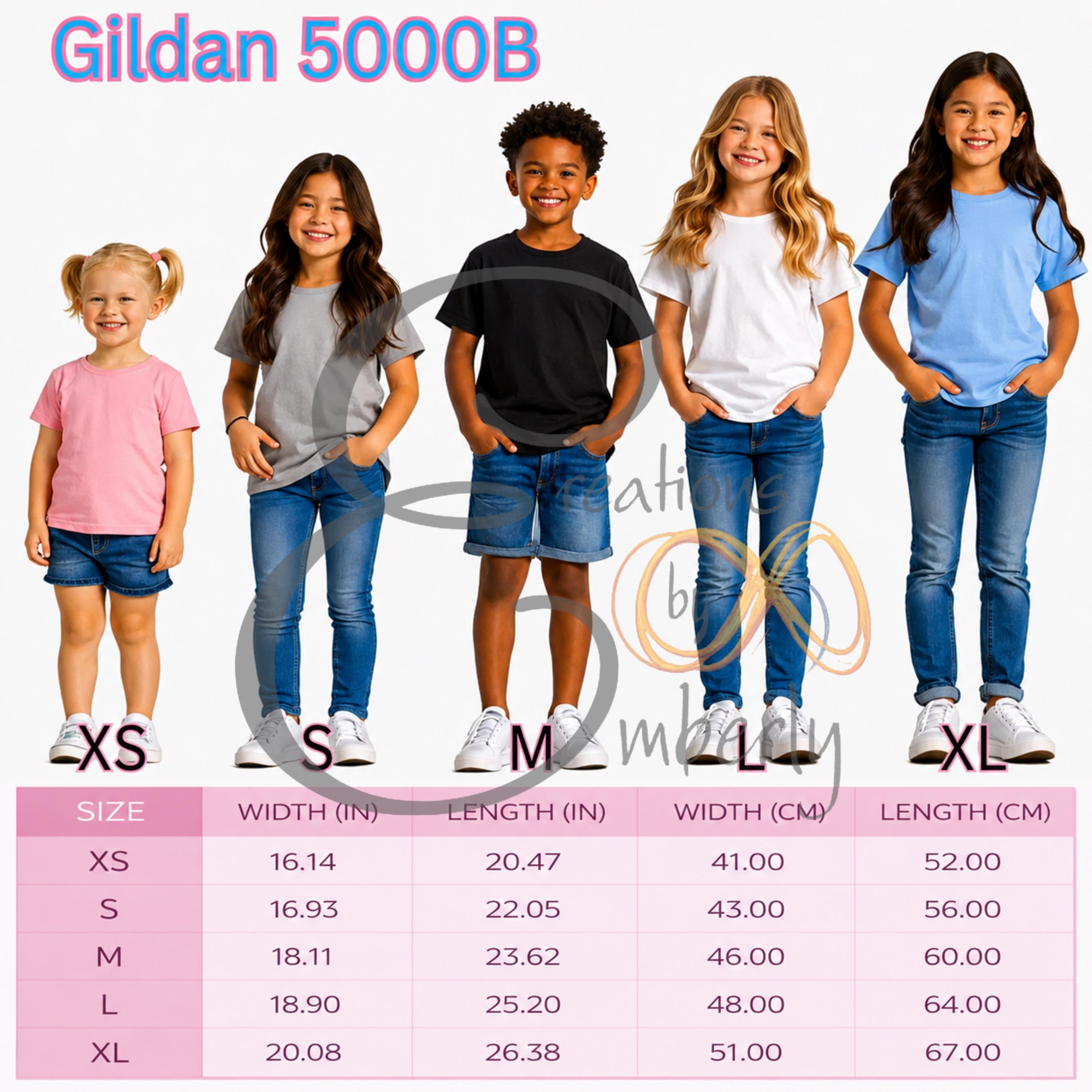 Gildan 5000B Youth Tee Size Chart Kids Shirt Sizing Guide Print on ...