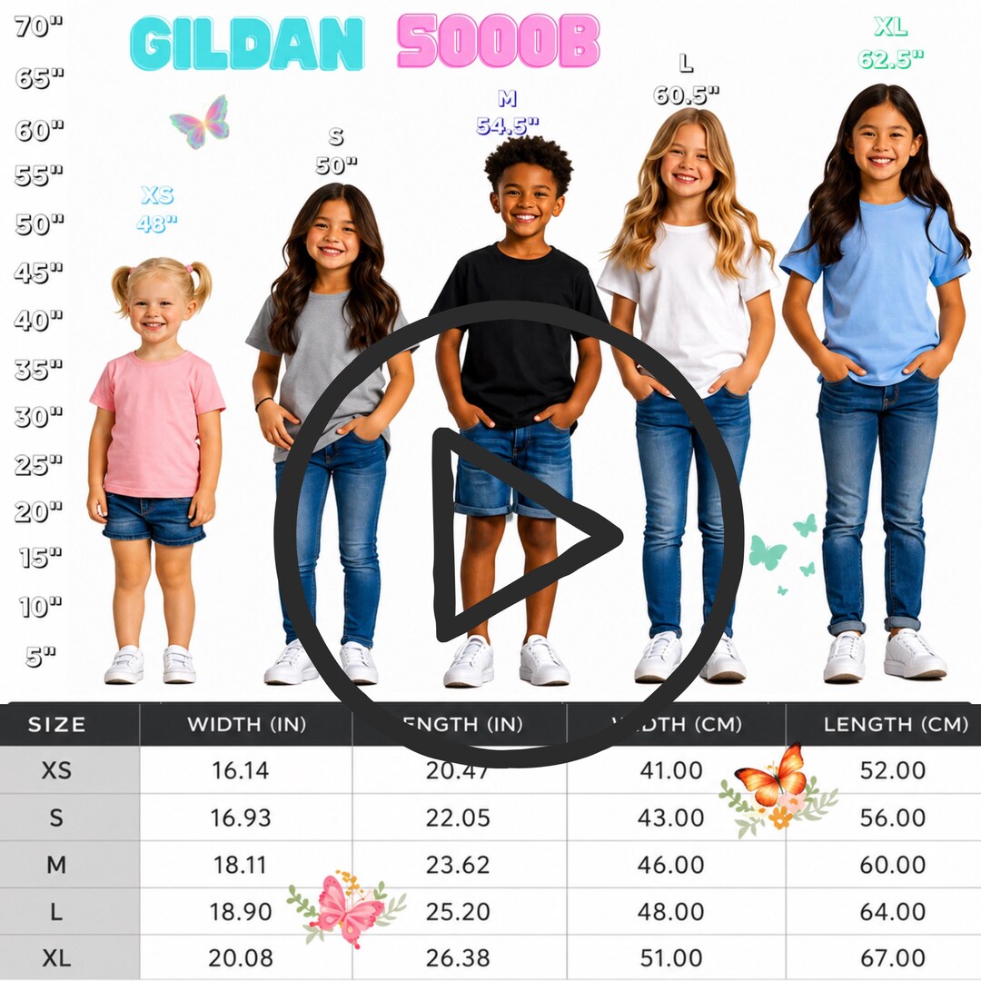 Gildan 5000B Youth Tee MP4 Size Guide Kids Shirt Sizing Video Etsy ...