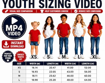 Video guida alle taglie per ragazzi Gildan 5000B (MP4) / Strumento per venditori di abbigliamento