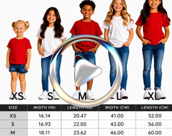 Gildan 5000B Jugend-T-Shirt Größe Video MP4 Kids T-Shirt Size Guide POD Verkäufer Ressourcen
