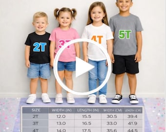 Vídeo con la tabla de tallas para niños pequeños del modelo Bella Canvas 3001T para vendedores de Etsy: Aumenta las conversiones, reduce las devoluciones y utiliza la herramienta de publicación de impresión bajo demanda (POD).