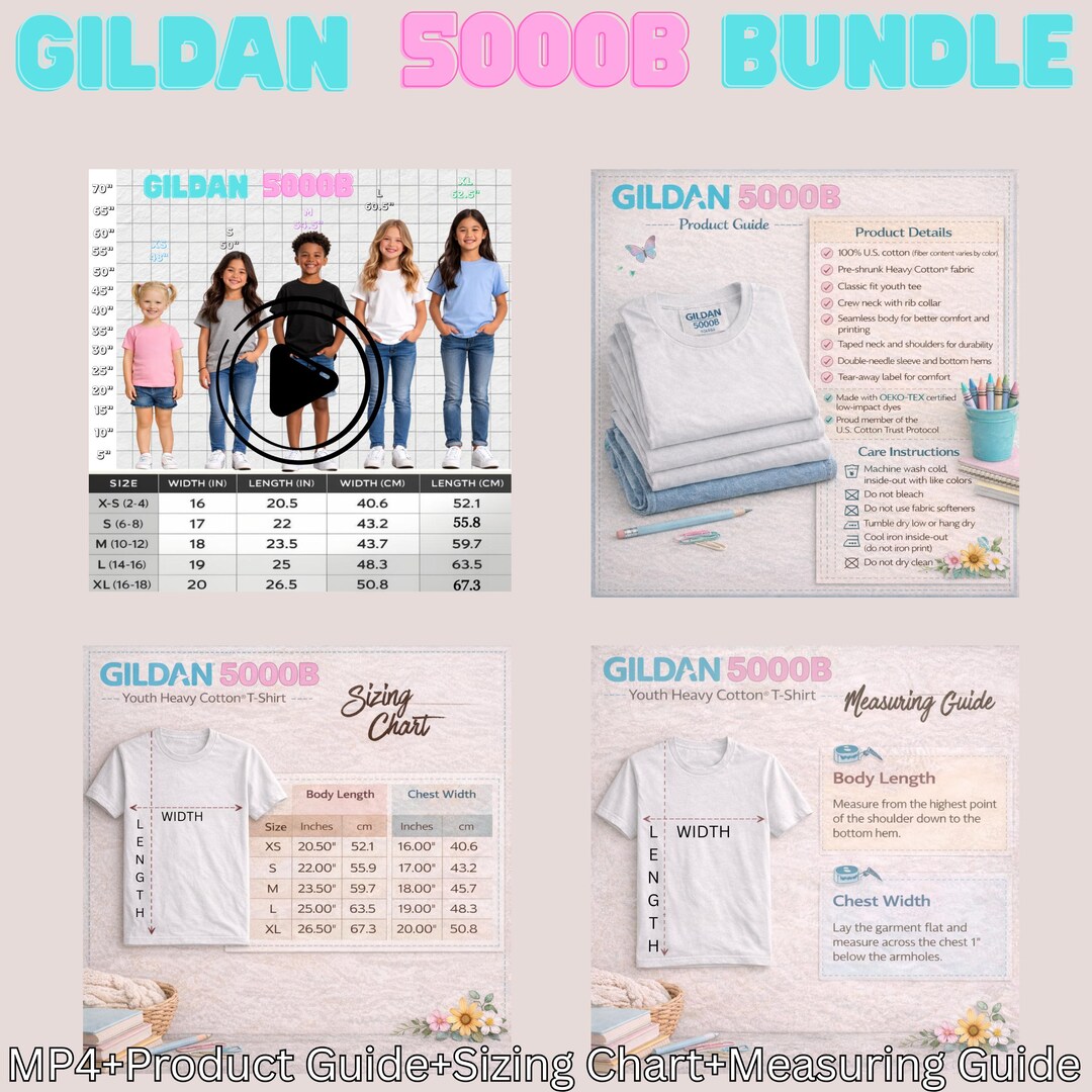 Gildan 5000B Youth T-shirt Size Chart (video, Product Guide) - Etsy