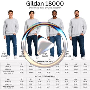 Video MP4 sulla guida alle taglie della felpa girocollo Gildan 18000 da uomo / Strumento per la creazione di inserzioni di stampa su richiesta (POD) su Etsy