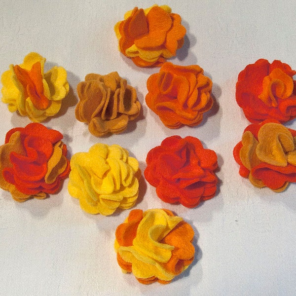 Felt applique flower embellishments orange and yellow 10 pcs.